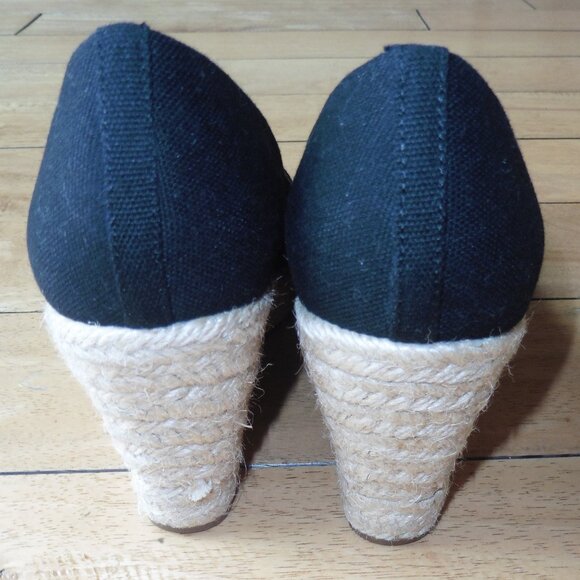 J. CREW Seville Espadrille Black Canvas Jute Wedge Slip On 3" Heels 6.5 - Picture 3 of 5